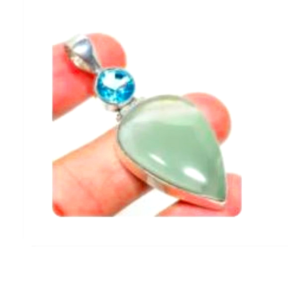 💧Blue Topaz Tear Drop with African Vasonite Gemstone Pendant